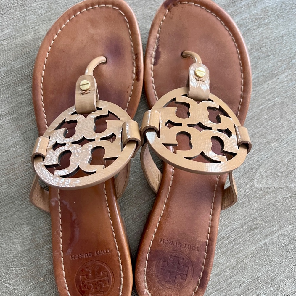 Brown Leather Sandals with Logo Design